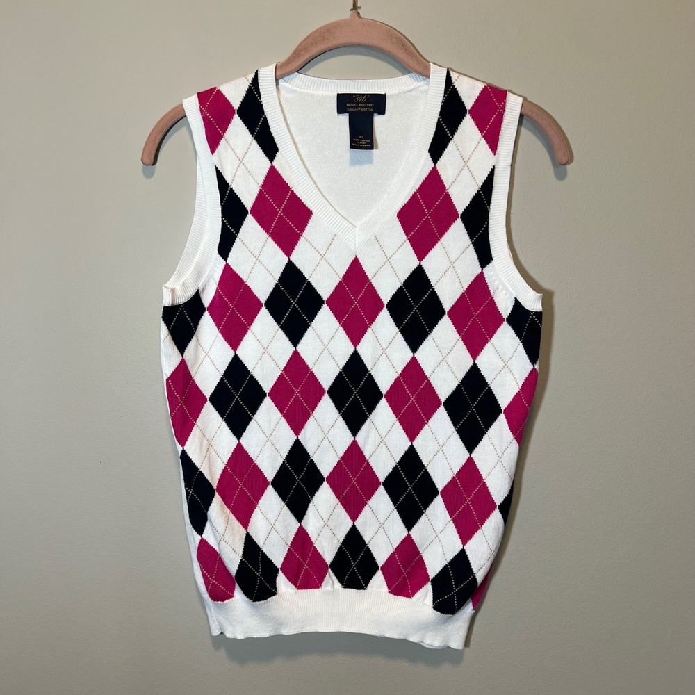 Brooks Brothers 346 Women's Argyle Sweater Vest Pink White Academia Cotton XS